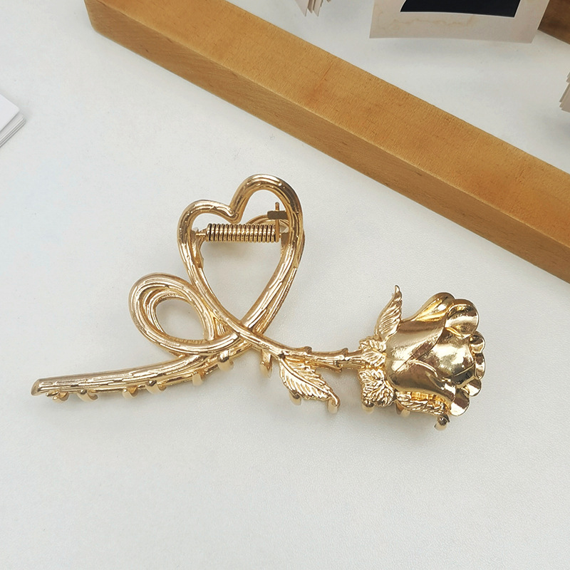 Nuovo fermaglio per capelli a forma di cuore e rosa, grande, in metallo, stile retrò europeo e americano, per donna, da applicare sulla nuca, a forma di squalo._voghion.com