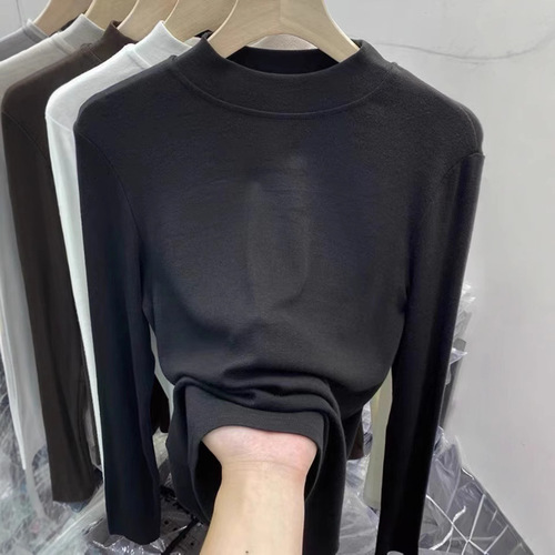  Autumn/Winter Innerwear Boss Lady Small Stand Collar Cotton-Polyester Blended High-Elasticity Long-Sleeve T-Shirt Universal Style