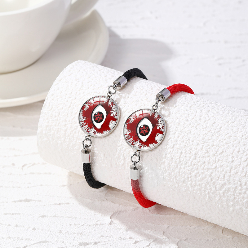 Cross-border 2024 Naruto Stainless Steel Time Gem Glass Couple Hand Rope Fire Wheel Eye Black Red Bracelet suit