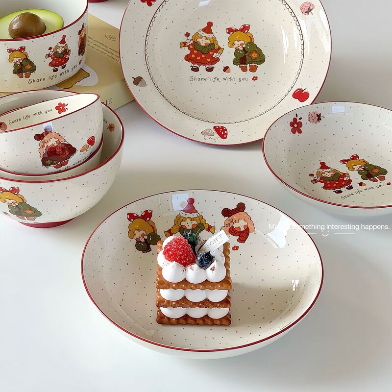 Creative Cute Ceramic Tableware Home Cartoon Eating Bowl Ins Style High Beauty Value Soup Bowl Fruit Salad Yogurt Bowl