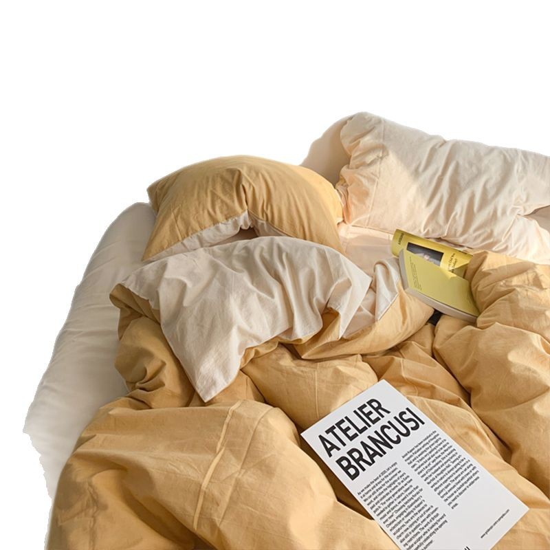 Youyixin ropa de cama de algodón lavado de cuatro piezas, funda de edredón, funda de cama, kit de sábana, dormitorio de estudiantes de tres piezas al por mayor