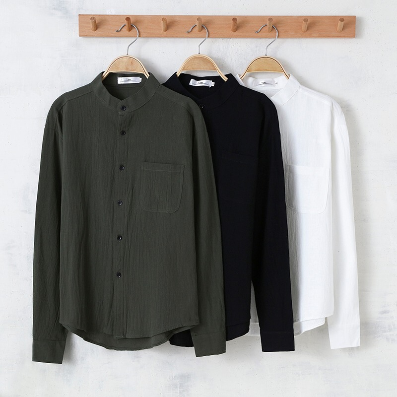 Linen Shirt Men's Long-sleeved Slim-fit Fashionable Cotton Linen Men's Collar Casual Collarless Japanese Style Vintage All-match Shirt Linen Shirt Men's Long-sleeved Slim-fit Fashionable Cotton Linen Men's Collar Casual Collarless Japanese Style Vintage All-match Shirt