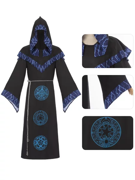 Cross-Border Dark Wizard Robe Halloween Medieval Wizard Hooded Cloak Death Costume Stage Performance Outfit