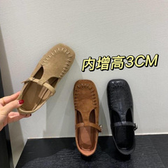羊皮版~法式复古圆头绒面玛丽珍单鞋女2025新款两穿浅口平底单鞋