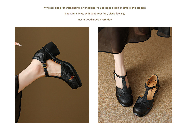 Sandal nữ bao đầu gót vuông đế dày 5cm phong cách ngoại thương — Màu đen chi tiết 8