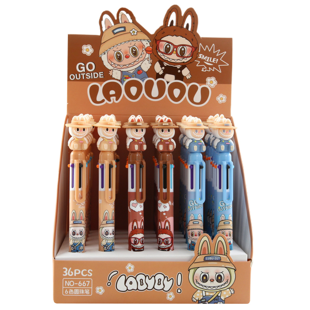 Lápiz de bolas de seis colores de dibujos animados de alto valor de color red lápiz multifuncional lápiz de color para estudiantes de papelería