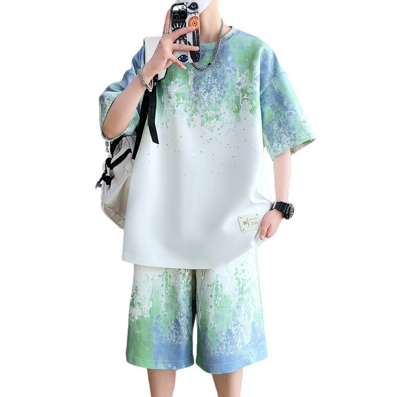 Suit Men's Summer Sportswear Youth Casual Short-Sleeved Shorts Complete Set 2025 New Big Children's Summer Clothing Trend