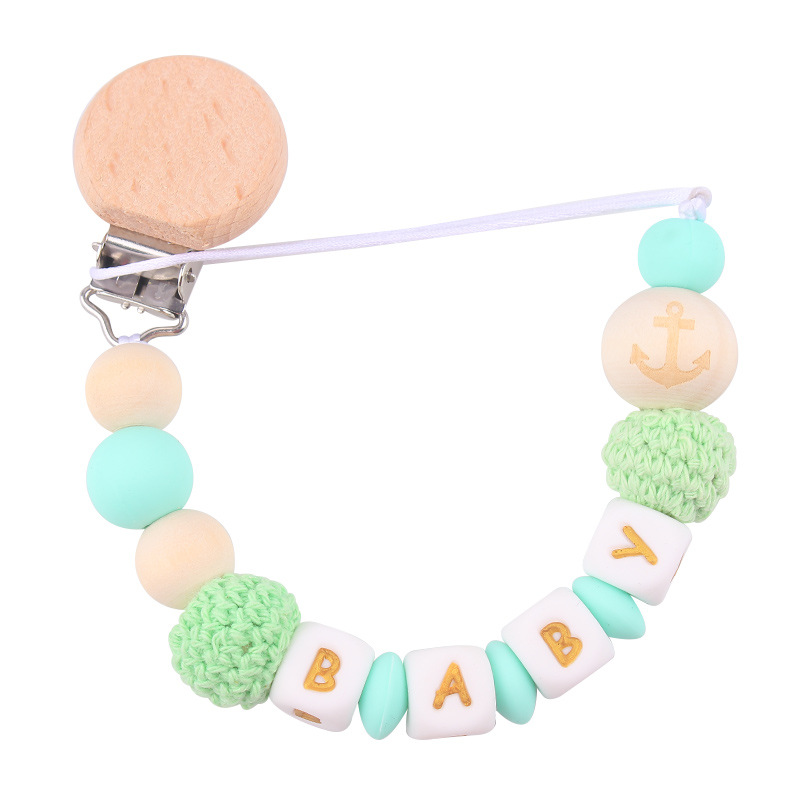 Productos para bebés abrazadera de tetina plana redonda de beech letras de silicona nombre de bebé DIY calmar tetina cadena de prevención de caída cadena