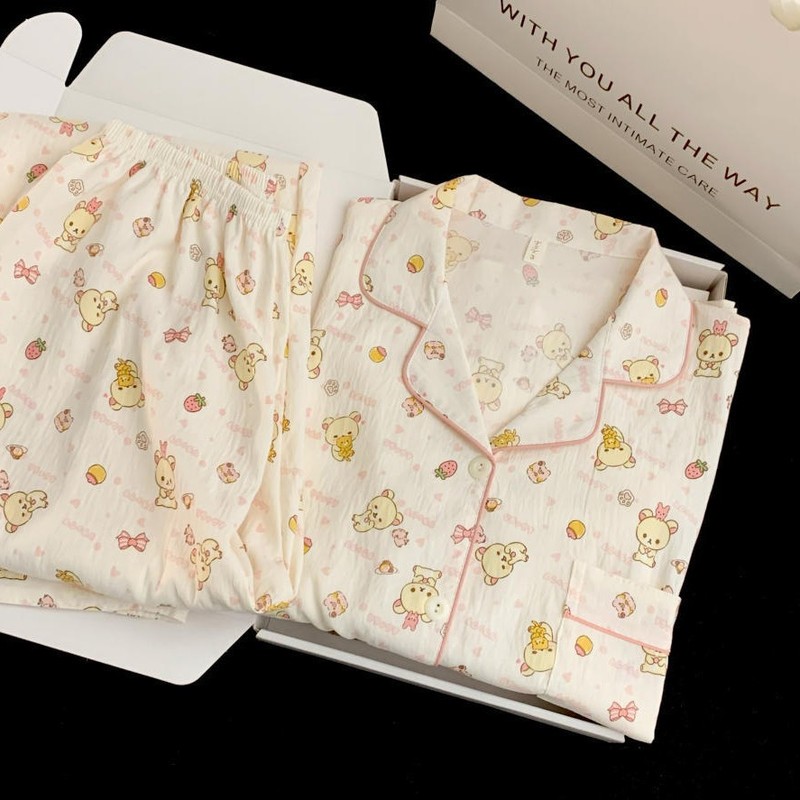 少女可爱轻松熊睡衣女春秋季长袖云朵棉新款甜美大码家居服可外穿|undefined