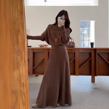 实拍~慵懒甜美高领蝙蝠袖毛衣+垂感半身长裙两件套装韩版女装新款