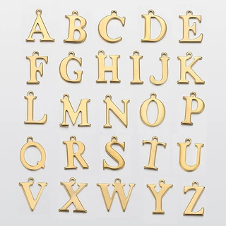 现货不锈钢金色字母8mm穿孔吊坠26个英文字母A-Z吊坠diy饰品配件