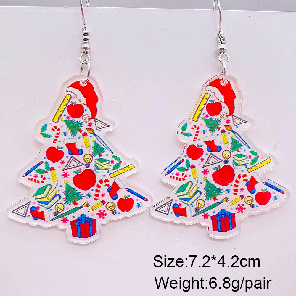 Christmas Festival Christmas Tree, Doll, Snowman Pattern 1 Pair Christmas Cute Christmas Tree Doll Snowman Arylic Drop Earrings