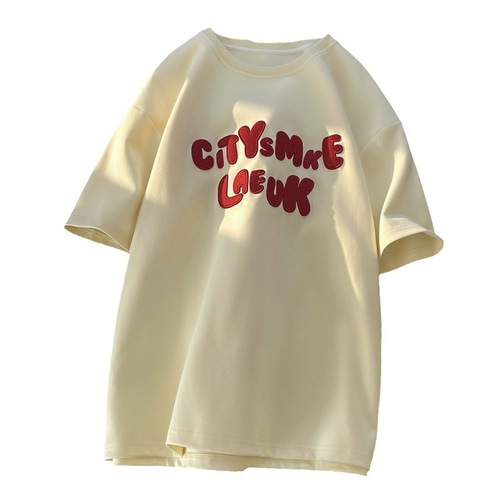 Red Wine T-Shirt Short Sleeve Men's Summer Minority Design Letter Embroidered American Streetwear Brand Heavyweight 100% Cotton T-Shirt