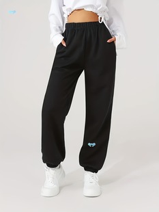 Women's Stretchy Elastic Waist Joggers Comfortable Black跨境