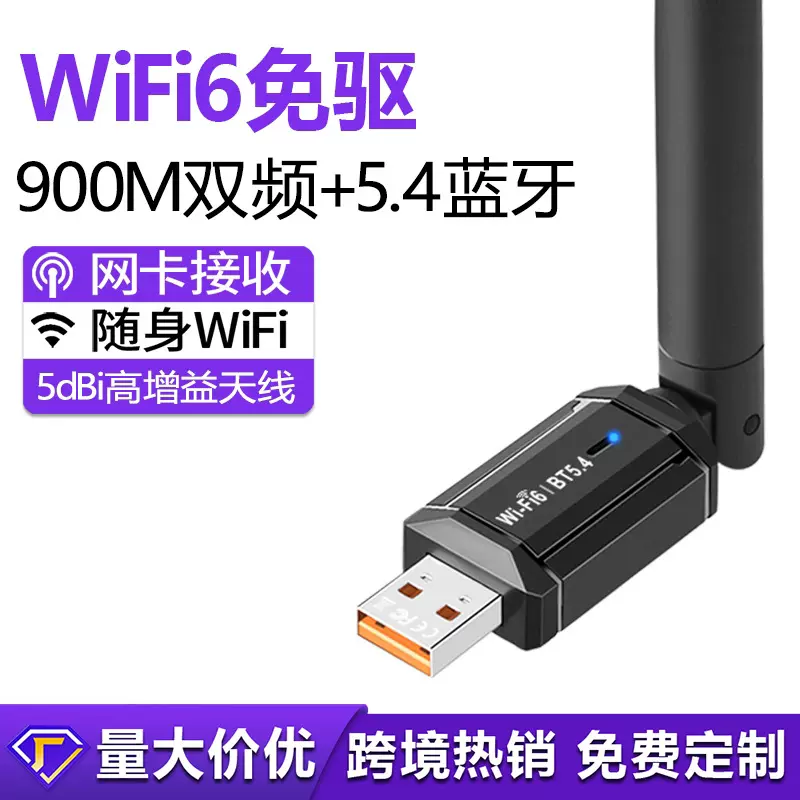 wifi6无线网卡免驱动台式机电脑USB网络接收发射器5G双频900M增益