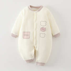 新生婴儿衣服刚出生宝宝连体衣夹棉哈衣秋冬季初生薄棉衣可爱