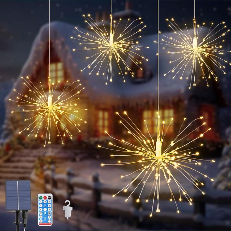 Solar-Powered Fireworks Lights, Outdoor Waterproof Led String Lights, Decorative Garden Lights, Small Colored Lights, Garden Landscape Lights, Eaves Lights
