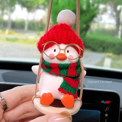 Car hanging Rearview Mirror Hanging Decoration, Car - red-hat-christmas-scarf-duck
