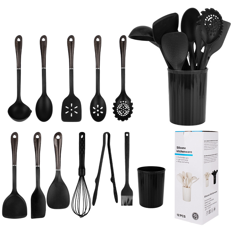 Juego de 12 piezas de silicona con mango de cobra bx16 - negro