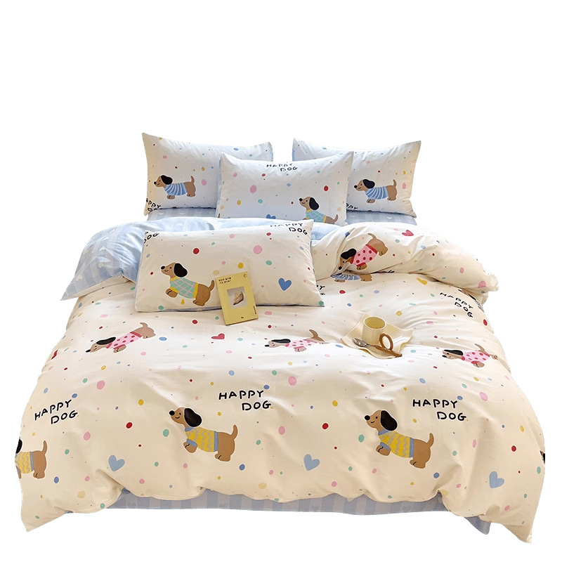 Cama de algodón de dibujos animados juego de cuatro piezas 2025 nuevo verano sábana de algodón edredón juego de tres piezas ropa de cama de dormitorio