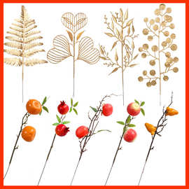 新年年宵花福桶抱桶插花配饰尤加利仿真水果假花居家客厅摆件批发