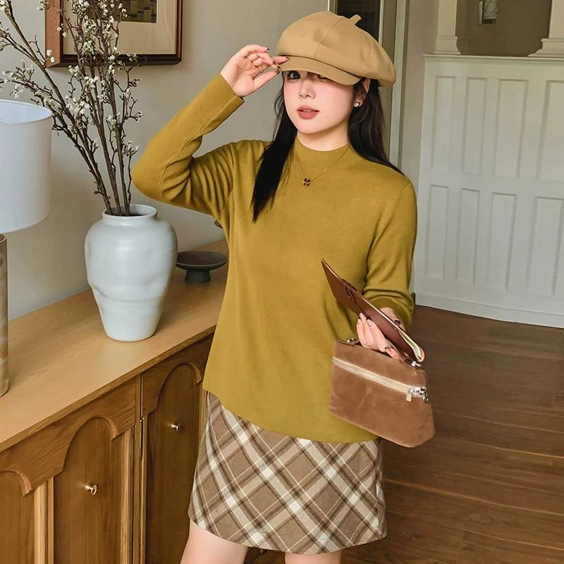 Long-sleeve, winter knitted sweater, plus size, high collar