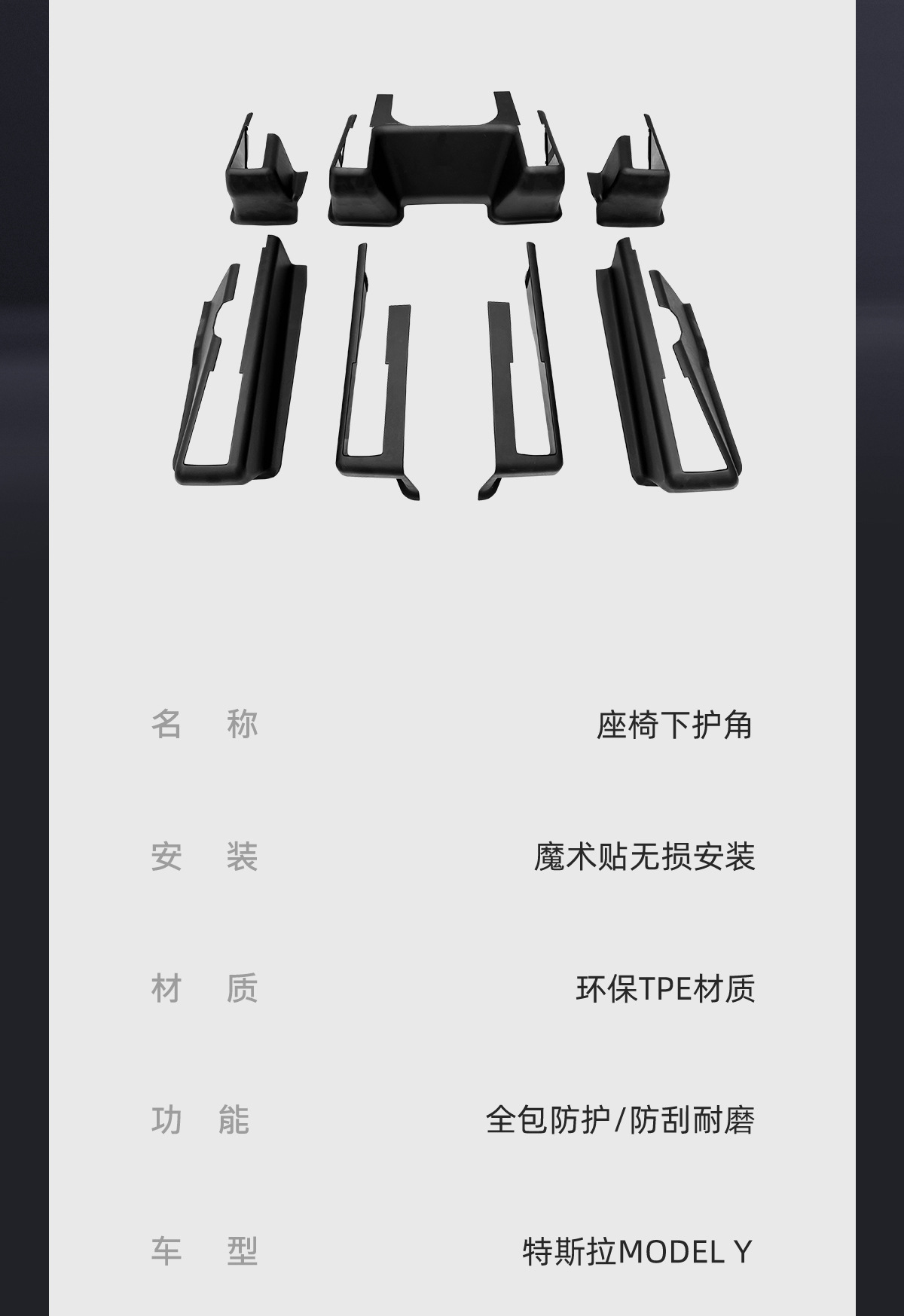 Suitable for Tesla's New Model Yl Seat Lower Rail Corner Protectors and Rear Seat Protectors, Complete Set of Felt Protection