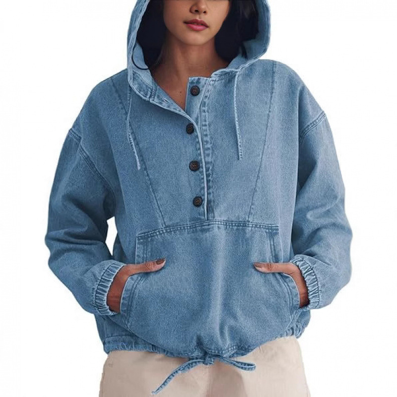 Spijkerjas met capuchon dames hoodie pullover sportjas mode_voghion.com