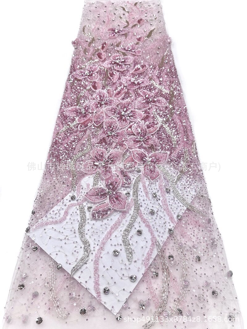 Flores tridimensionales 3D clavos de tela de malla de diamante sequinado colocación flor de cola de pez vestido vestido de brindis vestido de boda tela