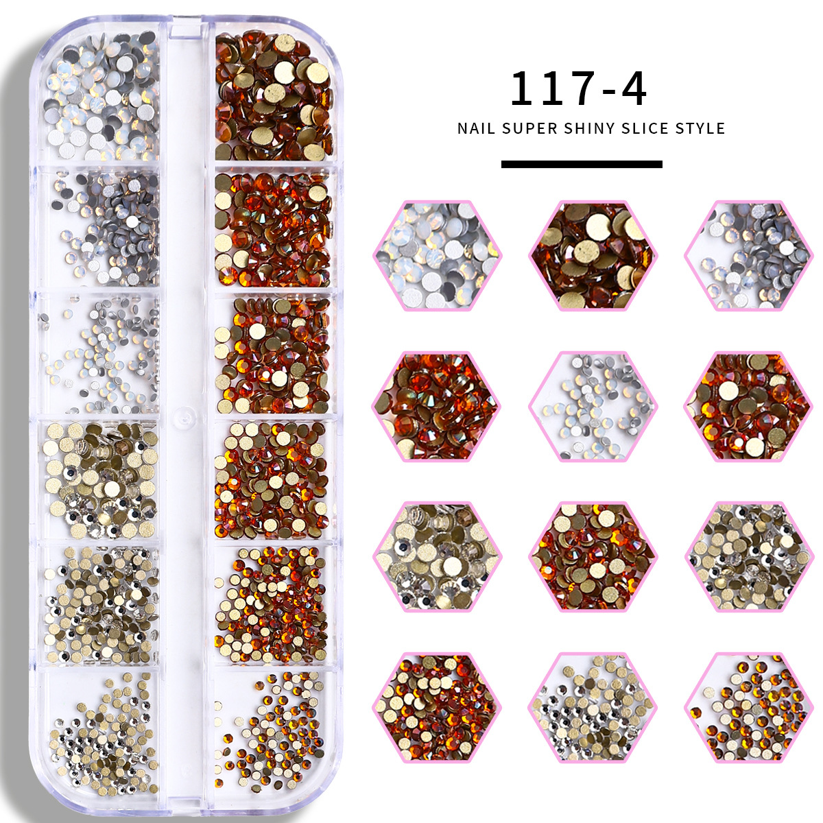 Set de joyas de uñas 12 barras de joyas taladro de uñas largo taladro de fondo plano mezclado taladro de forma especial superbrillante accesorios de uñas