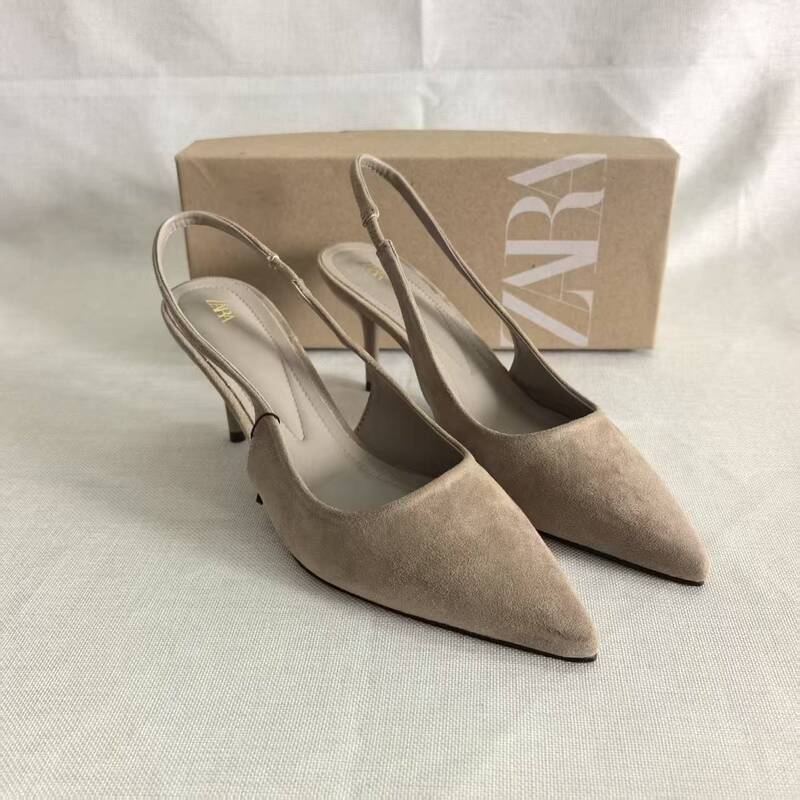 ZA pointed-toe high heels, summer French-style stiletto heels, professional and elegant work shoes, plush-covered toe sandals, back-strap mules ZA pointed-toe high heels, summer French-style stiletto heels, professional and elegant work shoes, plush-covered toe sandals, back-strap mules