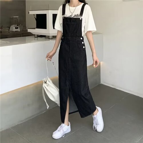 Age-defying adjustable slit denim belt dress for women, autumn women's clothing, high-waisted medium-length dress