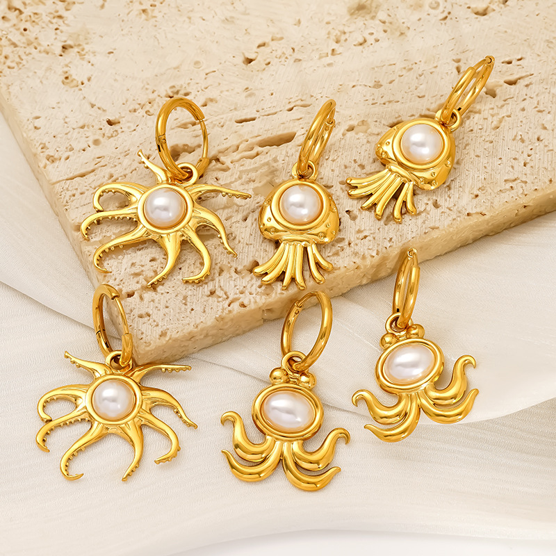 All Seasons Season Women's Gender Polished Finish 1 Pair Beach Modern Style Octopus 304 Stainless Steel 18K Gold Plated Drop Earrings