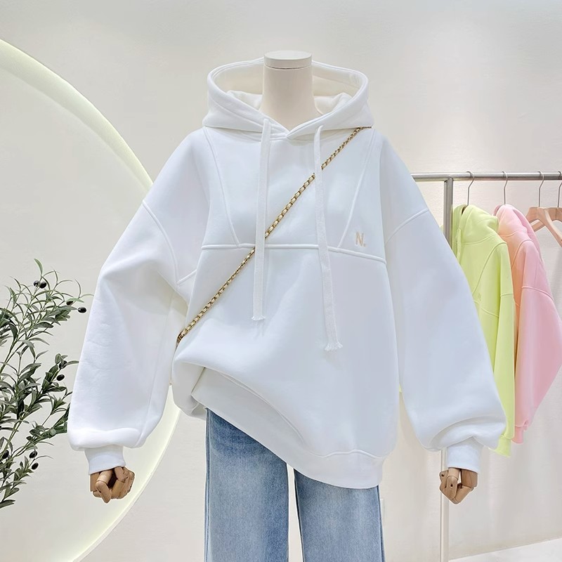 帽子付きのパーカーの女性とベルベットの厚手の新商品2024秋冬oversize百合小衆のフードコートのファッション