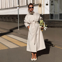 跨境中长款风衣外套女春秋新款2025立领韩系宽松气质风衣英伦大衣