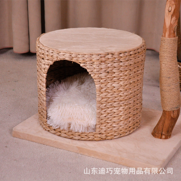 Cama para gatos de madera de pera, casa para gatos, marco para gatear para gatos, resistente a la captura, casa para gatos tejida de ratán doble, marco para gatear para gatos, tabla de agarre para gatos, mascota de venta directa de fábrica