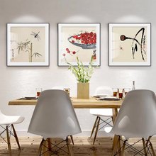 新中式客厅卧室饭厅餐厅水墨虾壁画 带卡纸国画 齐白石装饰画