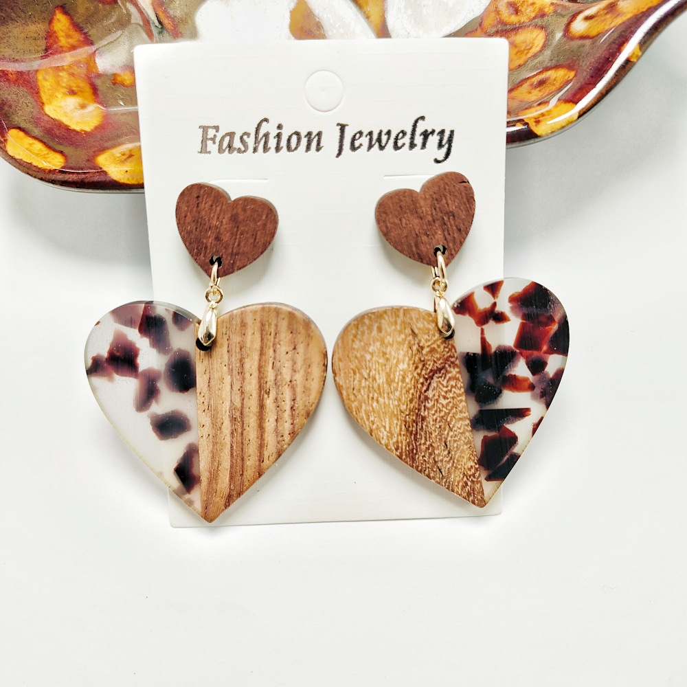 12g Weight Steel needle Ear Needle Material Drop Earrings Classification 1 Pair Quantity Holiday, Daily Occasion Acrylic, Wood, Resin Material Heart Shape Pattern Women's Gender Stoving Varnish Design Casual, Simple Style Style 1 Pair Casual Simple Style Heart Shape Stoving Varnish Arylic Wood Resin Drop Earrings 3