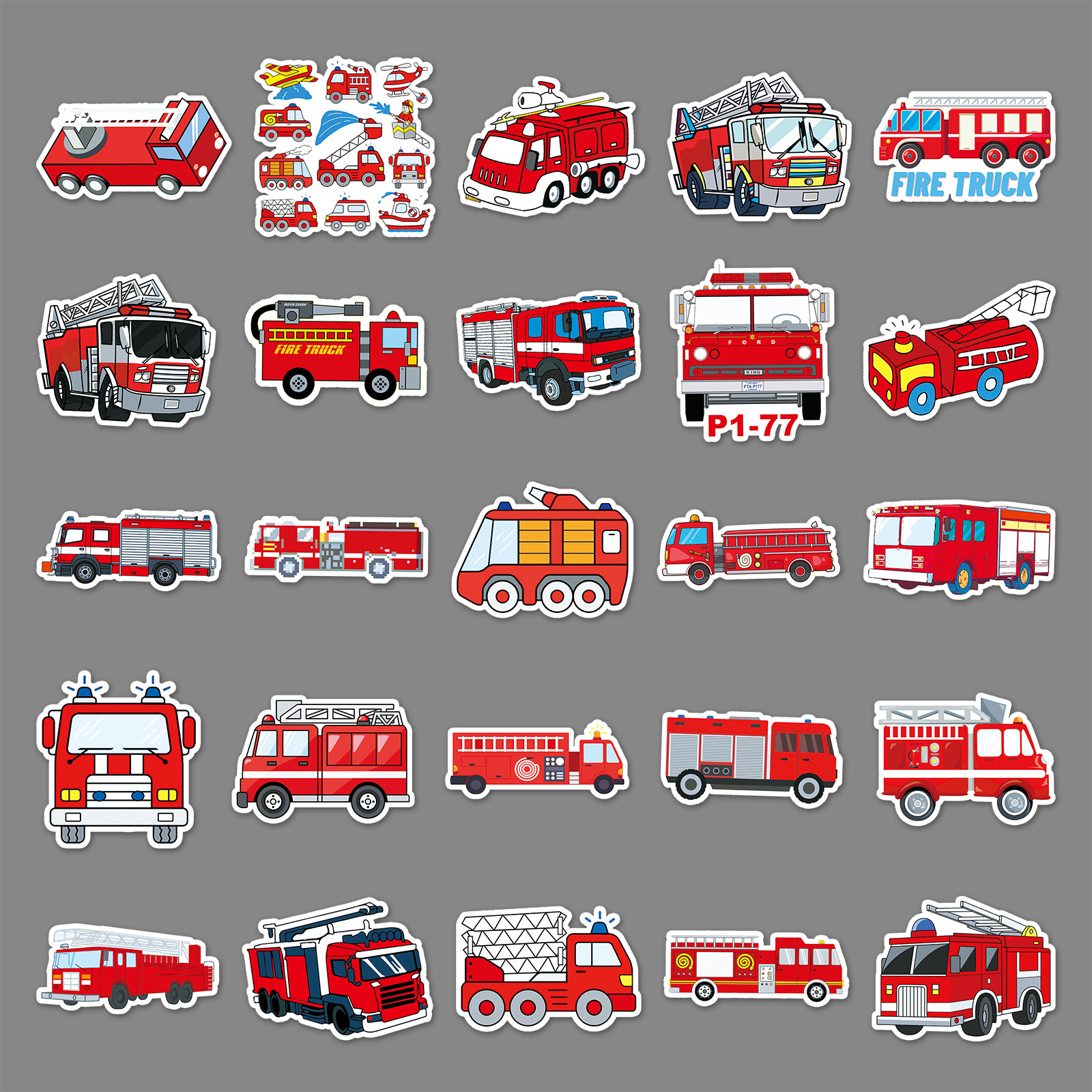 50 piezas pegatinas de graffiti camión de bomberos pegatinas de cuenta de mano infantil de dibujos animados transfronterizos pegatinas de equipaje de patineta DIY a prueba de agua