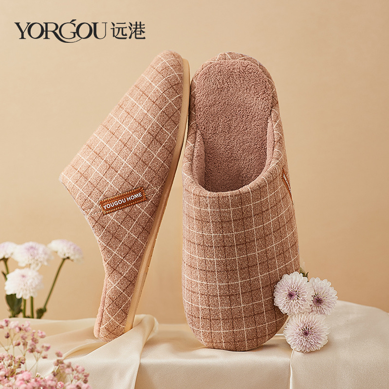 Yuangang Cotton Slippers Autumn and Winter Women's Household Floor Couple Indoor Home Non-slip Men's Soft Bottom Fleece-lined Warm Slippers
