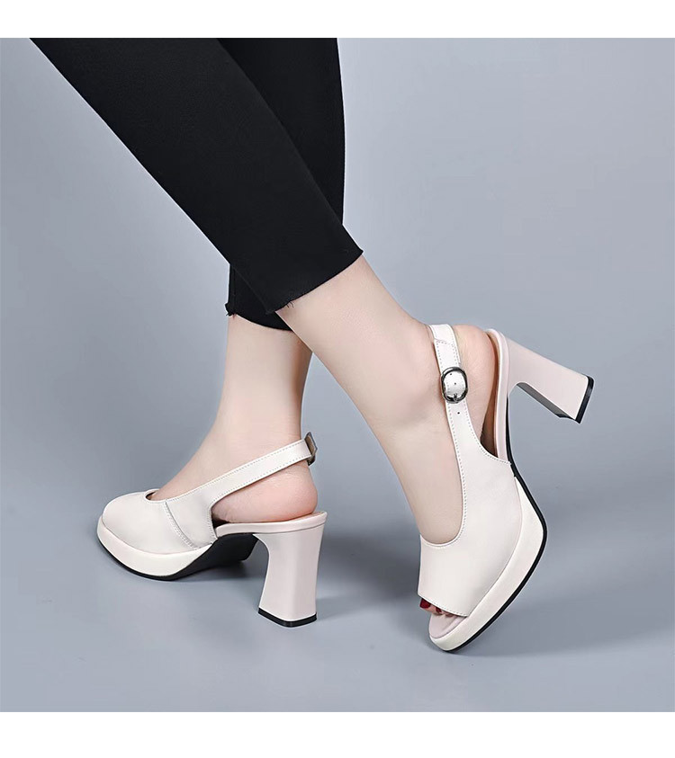 Sandal quai ngang nữ mùa hè da thật gót wedge đế dày phong cách La Mã — Màu đen chi tiết 5