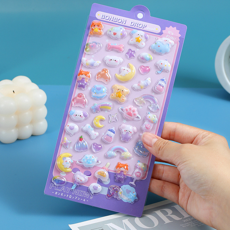 Dibujos animados cristal 3D estereoscopio relieve acrílico diamante pegatinas gemas para niños niñas decoración de teléfonos móviles