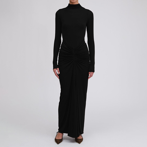 Cross-border 2025 Spring New European and American Women's Fashion Elegant Pure Color Slim Fit Pleated Mermaid Dress 661