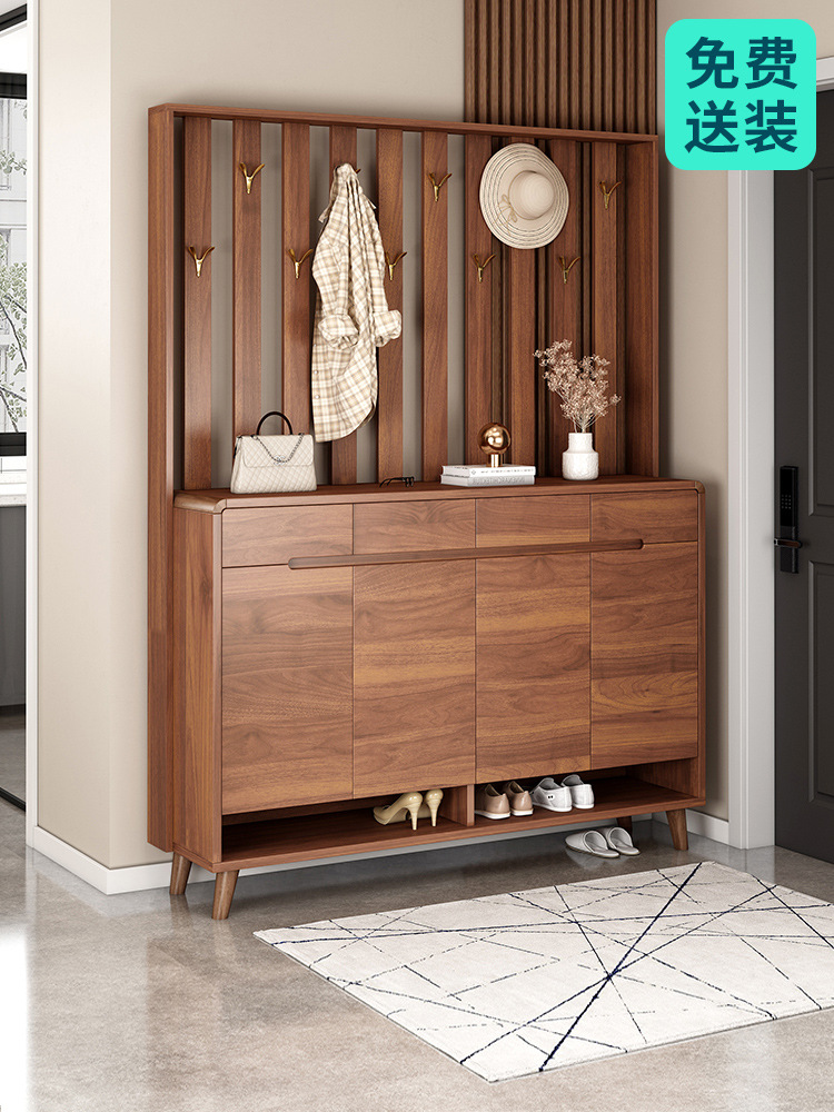 Shoe Cabinet New Solid Wood Side Entry Home Door Clothes Rack Coat Rack Integrated Entrance Cabinet Partition 2025