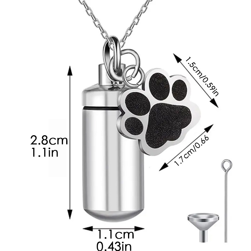 AliExpress venta caliente de acero de titanio memorial parientes mascota cinerario ataúd colgante puede abrir cilíndrica sello de pata botella de perfume collar