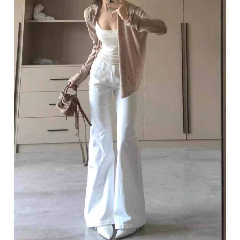 Tall Low Waist White Micro-flare Jeans Women's Spring and Autumn New Spice Girls Loose Slimming Pants