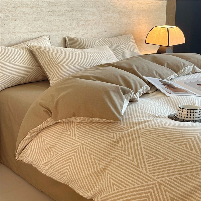 Sin impresión de viento engrosado en algodón bruto algodón molido cama de cuatro piezas cubierta sábanas de otoño y invierno cama de estilo de dormitorio de tres piezas