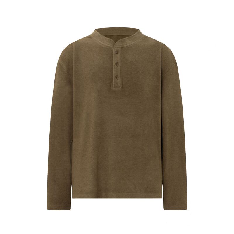 2012 American Retro Henry Collar Retro Old Money Pure Color Bottoming Design High-End Men's Round Neck Long-Sleeved T-Shirt