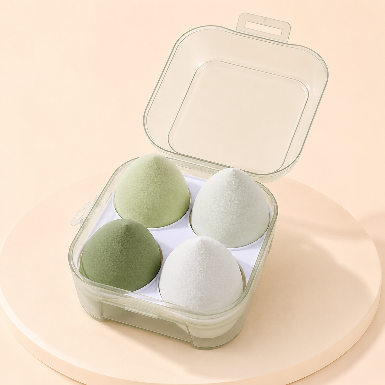 Caja de 4 huevos de maquillaje en polvo, seco y húmedo, no comer polvo, goteo de agua, calabaza, huevos de esponja de maquillaje al por mayor.