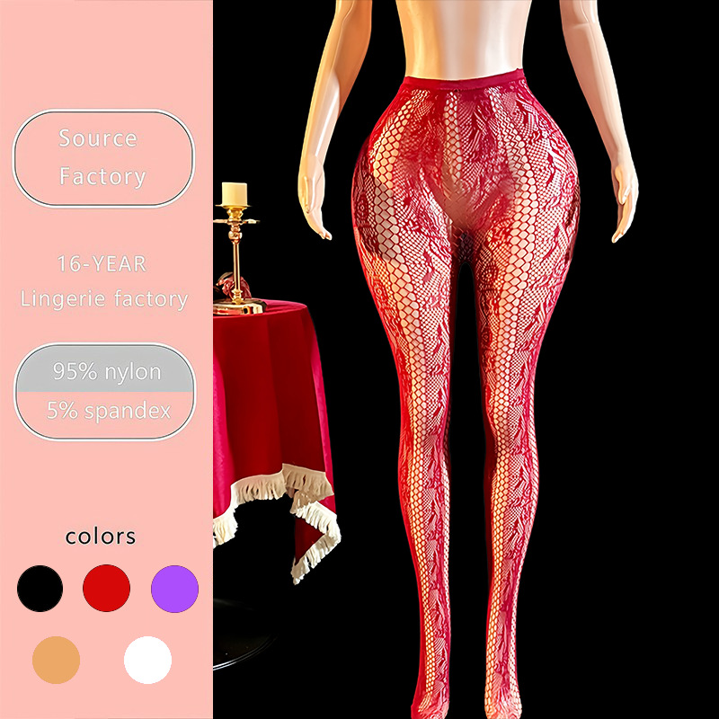 Medias de Red Caladas con Jacquard de Rosas WK86 de Nylon y Spandex